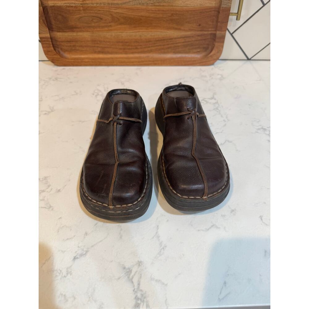 vintage Skechers brown leather clog mules chunky platform heel size 7 True 90s - Picture 3 of 11